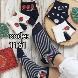 جوراب مچی زنانه مچ کبریتی طرح توت فرنگی کد: 1161 d (10جفتی)
