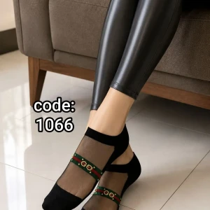 جوراب زیر قوزکی زنانه شیشه ای مشکی کمر گوچی کد 1066 d (10جفتی)